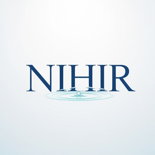 AI Design for Design a minimal premium logo for "NIHIR" using elegant serif typography.

Typography:
- Clean bold serif font
- Balanced and refined

Water concept:
- Add a very subtle ripple interaction
- Either:
  • small ripple rings below text
  OR
  • slight distortion in baseline of letters

Important:
- Ripple must be extremely minimal and only visible on close observation

Style:
- Scientific, calm, minimal luxury

Color:
- Deep blue with soft aqua accent

Background:
- White or light gradient

Lighting:
- Flat or very soft glow