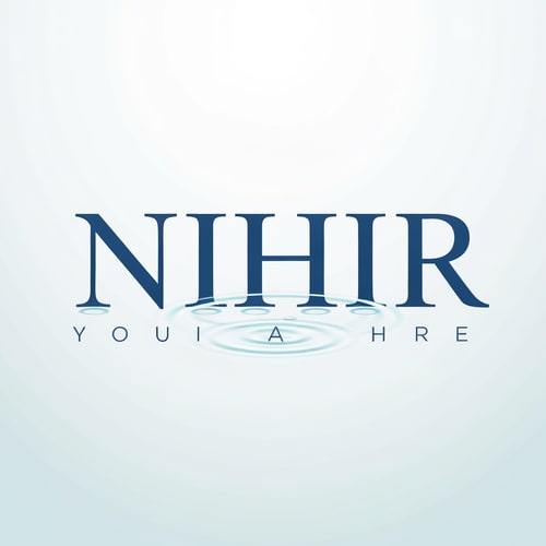 AI Design for Design a minimal premium logo for "NIHIR" using elegant serif typography.

Typography:
- Clean bold serif font
- Balanced and refined

Water concept:
- Add a very subtle ripple interaction
- Either:
  • small ripple rings below text
  OR
  • slight distortion in baseline of letters

Important:
- Ripple must be extremely minimal and only visible on close observation

Style:
- Scientific, calm, minimal luxury

Color:
- Deep blue with soft aqua accent

Background:
- White or light gradient

Lighting:
- Flat or very soft glow