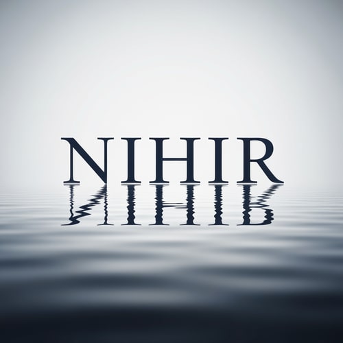 AI Design for Design a premium logo for "NIHIR" using elegant serif typography with reflection.

Typography:
- Clean, high-end serif font
- Center aligned

Water effect:
- Add a soft reflection below the text
- Reflection slightly blurred and faded
- Perfect symmetry

Important:
- No waves, no distortion
- Only calm water surface reflection

Style:
- Luxury, calm, minimal

Color:
- Deep navy or monochrome

Background:
- Light gradient or dark premium background

Lighting:
- Soft cinematic lighting