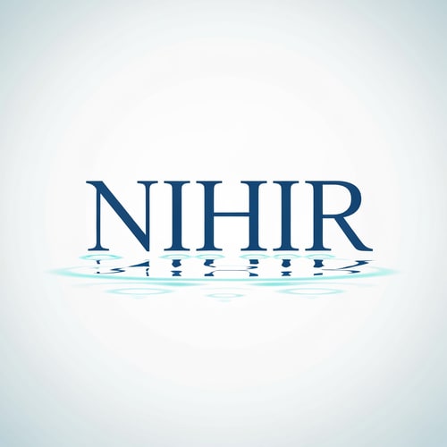 AI Design for Design a minimal premium logo for "NIHIR" using elegant serif typography.

Typography:
- Clean bold serif font
- Balanced and refined

Water concept:
- Add a very subtle ripple interaction
- Either:
  • small ripple rings below text
  OR
  • slight distortion in baseline of letters

Important:
- Ripple must be extremely minimal and only visible on close observation

Style:
- Scientific, calm, minimal luxury

Color:
- Deep blue with soft aqua accent

Background:
- White or light gradient

Lighting:
- Flat or very soft glow