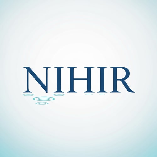 AI Design for Design a minimal premium logo for "NIHIR" using elegant serif typography.

Typography:
- Clean bold serif font
- Balanced and refined

Water concept:
- Add a very subtle ripple interaction
- Either:
  • small ripple rings below text
  OR
  • slight distortion in baseline of letters

Important:
- Ripple must be extremely minimal and only visible on close observation

Style:
- Scientific, calm, minimal luxury

Color:
- Deep blue with soft aqua accent

Background:
- White or light gradient

Lighting:
- Flat or very soft glow