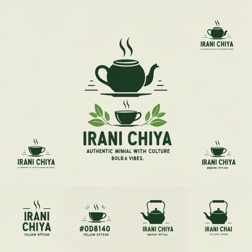 AI Design for “Create a modern, eye-catching logo for a café brand called Irani Chiya. The logo should strongly represent authentic tea culture with bold tea vibes. Use a clean, minimal yet premium design style. Include elements like a steaming tea cup, tea leaves, or traditional Irani tea kettle — but ensure the design feels modern and iconic.
Primary colors must be: Green #0D8140 and Yellow #FFF200 — use them prominently for contrast and brand recognition. The typography should be bold, readable, and slightly vintage to match Irani chai aesthetics. The overall look should feel warm, welcoming, and memorable, suitable for packaging, signage, and branding. Produce multiple variations: emblem style, icon-based, and wordmark versions.”