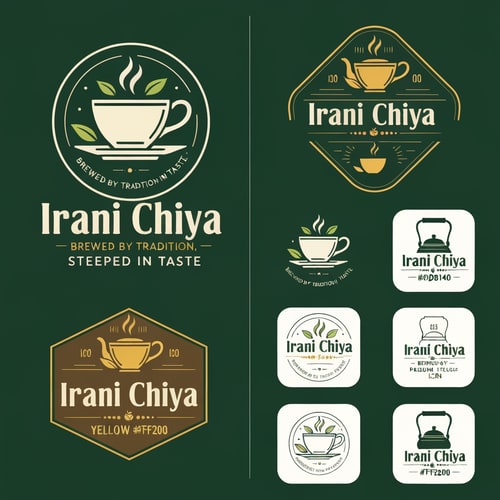 AI Design for “Create a modern, eye-catching logo for a café brand called Irani Chiya. The logo should strongly represent authentic tea culture with bold tea vibes. Include the slogan: ‘BREWED BY TRADITION, STEEPED IN TASTE’.
Use a clean, minimal yet premium design style. Incorporate elements like a steaming tea cup, tea leaves, or a traditional Irani tea kettle, but keep the design modern, iconic, and brandable.
Primary brand colors must be: Green #0D8140 and Yellow #FFF200 — use them prominently for contrast, vibrance, and recognition.
Typography should be bold, slightly vintage, and highly readable to match Irani chai heritage. The overall logo should feel warm, inviting, and memorable.
Generate variations including emblem style, icon-focused, badge-style, and wordmark versions with the slogan.”