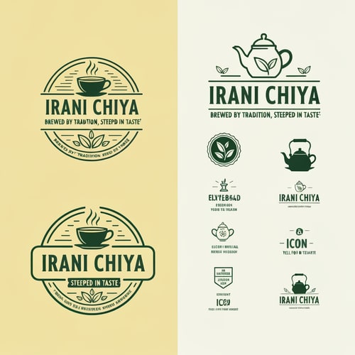 AI Design for “Create a modern, eye-catching logo for a café brand called Irani Chiya. The logo should strongly represent authentic tea culture with bold tea vibes. Include the slogan: ‘BREWED BY TRADITION, STEEPED IN TASTE’.
Use a clean, minimal yet premium design style. Incorporate elements like a steaming tea cup, tea leaves, or a traditional Irani tea kettle, but keep the design modern, iconic, and brandable.
Primary brand colors must be: Green #0D8140 and Yellow #FFF200 — use them prominently for contrast, vibrance, and recognition.
Typography should be bold, slightly vintage, and highly readable to match Irani chai heritage. The overall logo should feel warm, inviting, and memorable.
Generate variations including emblem style, icon-focused, badge-style, and wordmark versions with the slogan.” make best as you can possible