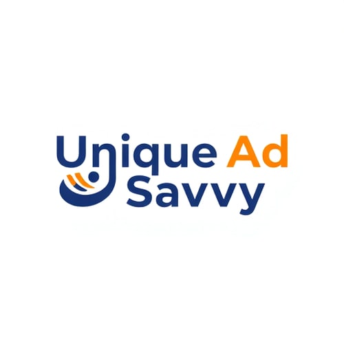 AI Design for Design a sleek and modern logo for Unique Ad Savvy, a performance marketing brand. Use bold, professional typography with a dynamic icon symbolizing growth, analytics, or digital connectivity. Colors should be a mix of deep blue and vibrant orange to reflect energy and trust. The design must feel engaging, innovative, and suitable for digital platforms.