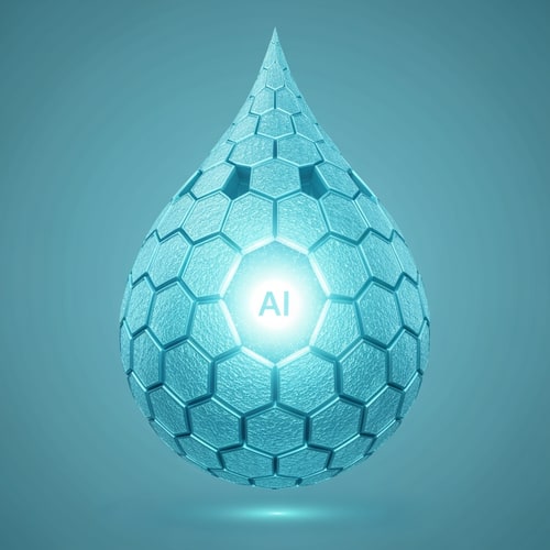 AI Design for Concept: A water droplet formed by 3D hexagonal data cells, with a glowing AI nucleus in the center — like the “heart” of smart purification.
Mood: Premium, tech-powered, intelligent purity.
Colors: Aqua blue → metallic cyan gradient with a subtle white core light.