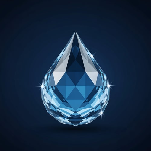 AI Design for Concept: A faceted crystal droplet — every face reflecting like glass metal, symbolizing advanced purification layers and precision.
Mood: Luxury tech, innovation, clarity.
Colors: Deep blue gradients with silver glass shine.