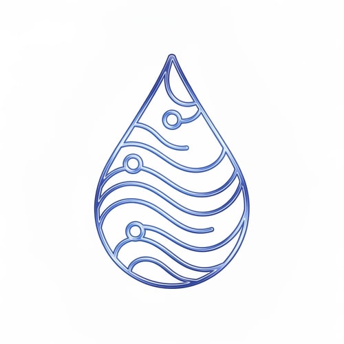 AI Design for Concept: A droplet whose outline subtly morphs into neural wave patterns or synapse curves, showing AI learning from every drop.
Mood: Intelligent evolution, futuristic learning.
Colors: Blue–violet neural glow with metallic depth.