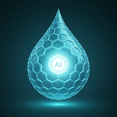 AI Design for Concept: A water droplet formed by 3D hexagonal data cells, with a glowing AI nucleus in the center — like the “heart” of smart purification.
Mood: Premium, tech-powered, intelligent purity.
Colors: Aqua blue → metallic cyan gradient with a subtle white core light.