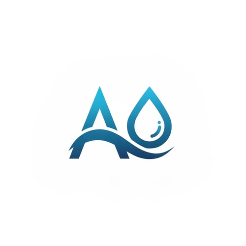 AI Design for Typography-focused logo using wide, clean, futuristic lettering. The crossbar of “A” slightly lowered and shaped as a water wave. The “O” replaced with a solid droplet outline filled with gradient glow. Monotone vector finish ideal for branding.