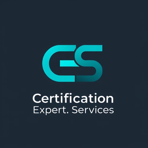 AI Design for Create a creative monogram logo using the letters C, E, and S for "Certification Expert Services". Design the letters to overlap or interlock to form a unique abstract symbol. Use teal and dark grey colors for a modern, tech-inspired look. Place the full company name below the monogram in a clean sans-serif font. Keep the design very minimal and versatile for web, social media, and print.