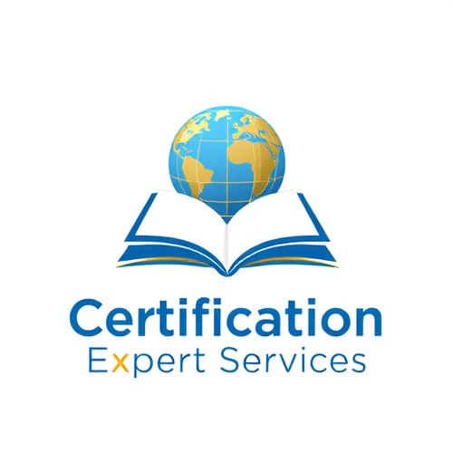 AI Design for Professional logo for "Certification Expert Services" with an open book icon and a stylized globe above it, representing knowledge and international reach. Use royal blue and golden yellow colors to convey education, growth, and ambition. Typography should be modern, clear, and easy to read. Keep the style minimal, vector-based, and suitable for use as a social media profile logo.
