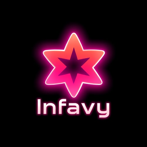AI Design for “Create a modern and stunning logo for Infavy using a glowing star-shaped gradient icon as the base. The star should have smooth edges with a vibrant pink-to-orange neon gradient and a glossy 3D look. Add the brand name ‘Infavy’ below the icon in bold, futuristic typography with a slight glow, perfectly balanced with the star. The overall style should be sleek, premium, and eye-catching, suitable for a tech and entertainment platform. Use a dark background so the glowing colors pop.” design more profeeninol