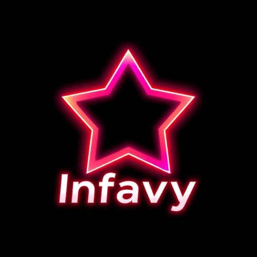 AI Design for “Create a modern and stunning logo for Infavy using a glowing star-shaped gradient icon as the base. The star should have smooth edges with a vibrant pink-to-orange neon gradient and a glossy 3D look. Add the brand name ‘Infavy’ below the icon in bold, futuristic typography with a slight glow, perfectly balanced with the star. The overall style should be sleek, premium, and eye-catching, suitable for a tech and entertainment platform. Use a dark background so the glowing colors pop.” make a logo like ott platform logo and star should be not empty inside 