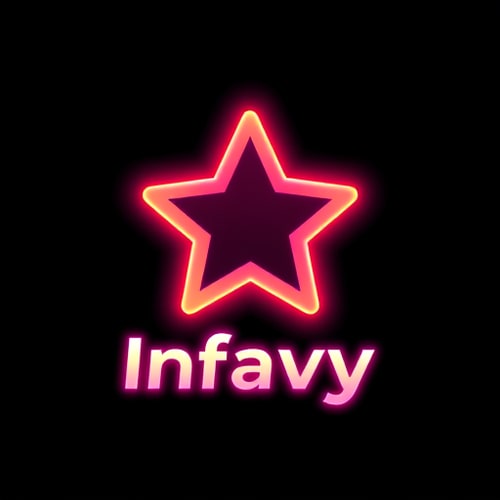 AI Design for “Create a modern and stunning logo for Infavy using a glowing star-shaped gradient icon as the base. The star should have smooth edges with a vibrant pink-to-orange neon gradient and a glossy 3D look. Add the brand name ‘Infavy’ below the icon in bold, futuristic typography with a slight glow, perfectly balanced with the star. The overall style should be sleek, premium, and eye-catching, suitable for a tech and entertainment platform. Use a dark background so the glowing colors pop.” make a logo like ott platform logo and star should be not empty inside 