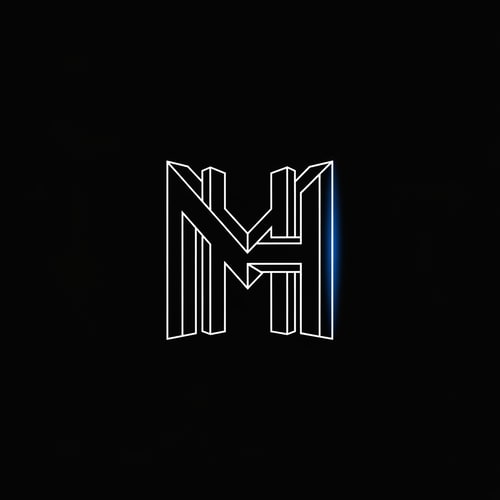 AI Design for “Minimal, architectural monogram logo combining the letters M and H in a single geometric symbol. Created using sharp, clean white line-art on a deep black background. The design should resemble modern building architecture, with vertical pillars forming the H and angled structural beams forming the M. Thin precise strokes, accurate perspective, and perfect symmetry. Add a subtle neon-blue highlight on one corner or intersection for a premium blueprint aesthetic. Ultra minimal, modern, vector-style line-art, centered composition, high resolution.”