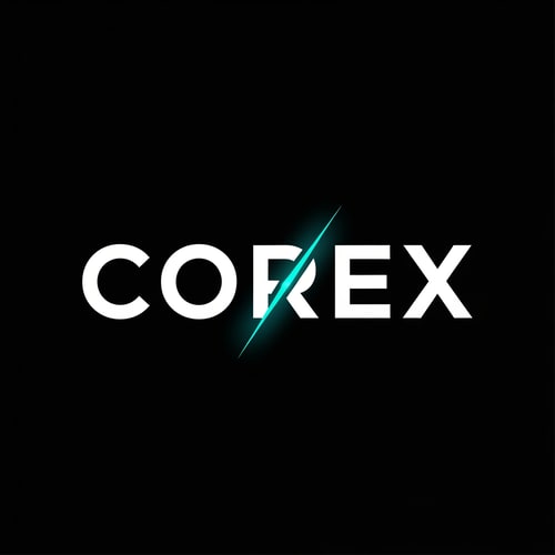 AI Design for “A modern, bold wordmark logo reading ‘COREX’ in all capital letters. Clean sans-serif typography with strong geometric forms. The letters are white on a deep black background. The ‘X’ is customized with a subtle diagonal cut and a neon-teal accent glow, representing strength and energy. Minimal, premium, gym and fitness brand identity, flat design, no textures, no gradients, centered composition.”