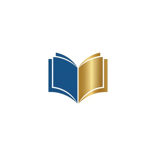 AI Design for A modern law book logo — simple and clean, blue and gold, professional and trustworthy, minimalist, abstract representation of a book, solid white background