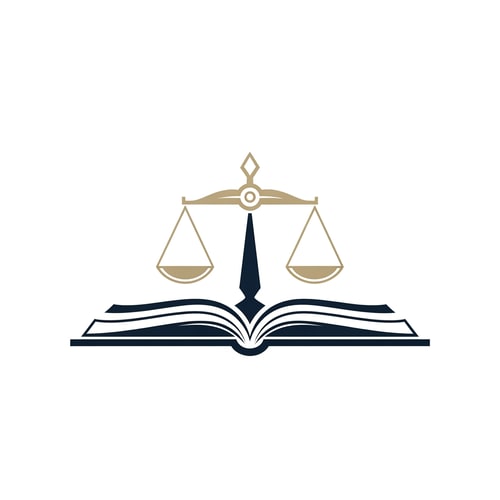 AI Design for لوگو مینیمال و جذاب باشه ترکیبی از کتاب و ترازوی حقوق