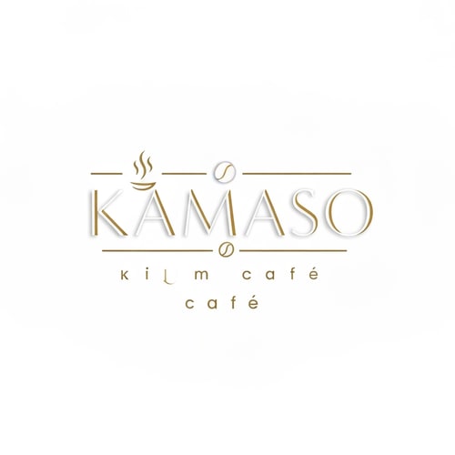 AI Design for Professional logo design for a café, brand name "KAMASO", elegant and modern style, white and gold color palette, clean minimalist design, subtle coffee-related elements incorporated (like steam or cup icon), luxurious and sophisticated feel, suitable for high-end café branding, crisp vector-style lines, white background, high-resolution, 3D subtle emboss effect, cinematic lighting, premium branding look