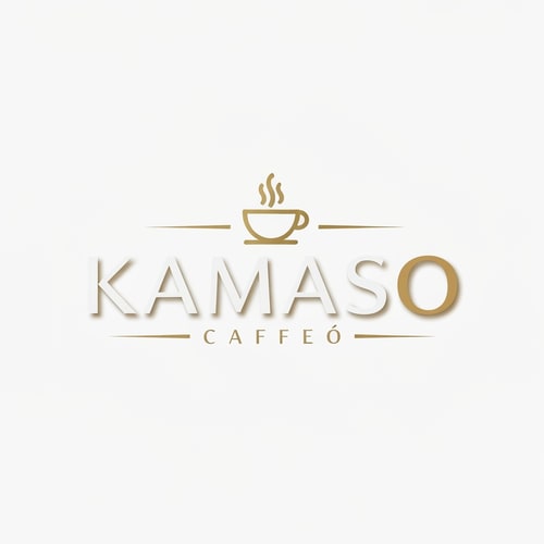 AI Design for Professional logo design for a café, brand name "KAMASO", elegant and modern style, white and gold color palette, clean minimalist design, subtle coffee-related elements incorporated (like steam or cup icon), luxurious and sophisticated feel, suitable for high-end café branding, crisp vector-style lines, white background, high-resolution, 3D subtle emboss effect, cinematic lighting, premium branding look