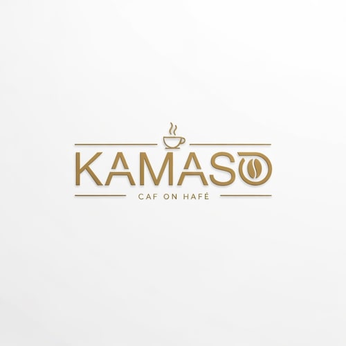 AI Design for Professional logo design for a café, brand name "KAMASO", elegant and modern style, white and gold color palette, clean minimalist design, subtle coffee-related elements incorporated (like steam or cup icon), luxurious and sophisticated feel, suitable for high-end café branding, crisp vector-style lines, white background, high-resolution, 3D subtle emboss effect, cinematic lighting, premium branding look