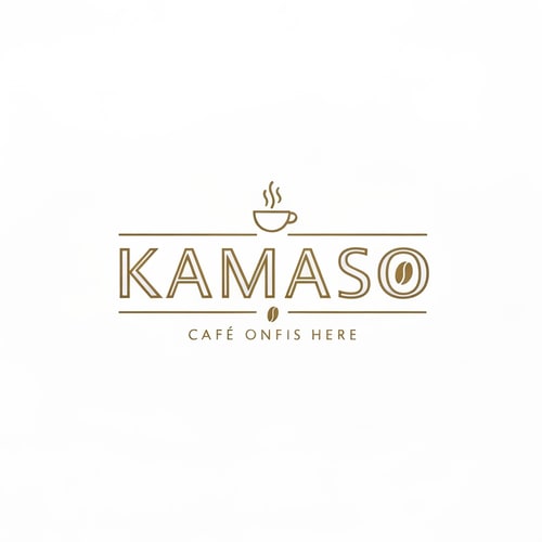 AI Design for Professional logo design for a café, brand name "KAMASO", elegant and modern style, white and gold color palette, clean minimalist design, subtle coffee-related elements incorporated (like steam or cup icon), luxurious and sophisticated feel, suitable for high-end café branding, crisp vector-style lines, white background, high-resolution, 3D subtle emboss effect, cinematic lighting, premium branding look