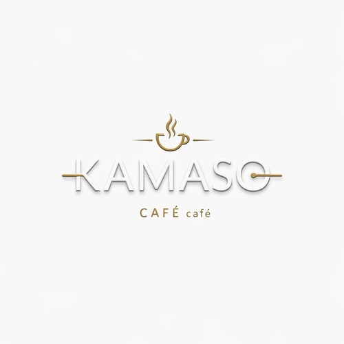 AI Design for Professional logo design for a café, brand name "KAMASO", elegant and modern style, white and gold color palette, clean minimalist design, subtle coffee-related elements incorporated (like steam or cup icon), luxurious and sophisticated feel, suitable for high-end café branding, crisp vector-style lines, white background, high-resolution, 3D subtle emboss effect, cinematic lighting, premium branding look