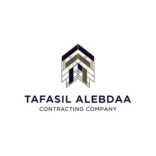 AI Design for Design a modern, professional, and innovative corporate logo for a general contracting company named “Tafasil Alebdaa Contracting Company”.

The design should reflect precision, creativity, reliability, and engineering excellence.

Use a clean white background with a minimal yet premium aesthetic.

Choose a sophisticated color palette that conveys trust and professionalism, such as deep navy blue, charcoal gray, elegant gold accents, or muted industrial tones, while keeping the design balanced and timeless.

The logo style should be modern, geometric, and well-structured, inspired by construction, architecture, and technical detail — subtle references to building lines, grids, or structural elements are welcome, without being literal or crowded.

Typography should be bold, clear, and corporate, with excellent readability and a strong brand presence.

The overall result must feel high-end, confident, and suitable for a leading contracting company, usable across company profiles, uniforms, signage, official documents, and digital platforms.