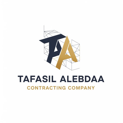 AI Design for Design a modern, professional, and innovative corporate logo for a general contracting company named “Tafasil Alebdaa Contracting Company”.

The design should reflect precision, creativity, reliability, and engineering excellence.

Use a clean white background with a minimal yet premium aesthetic.

Choose a sophisticated color palette that conveys trust and professionalism, such as deep navy blue, charcoal gray, elegant gold accents, or muted industrial tones, while keeping the design balanced and timeless.

The logo style should be modern, geometric, and well-structured, inspired by construction, architecture, and technical detail — subtle references to building lines, grids, or structural elements are welcome, without being literal or crowded.

Typography should be bold, clear, and corporate, with excellent readability and a strong brand presence.

The overall result must feel high-end, confident, and suitable for a leading contracting company, usable across company profiles, uniforms, signage, official documents, and digital platforms.