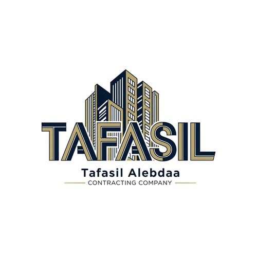 AI Design for Design a premium architectural logo where the main logo itself is the word “TAFASIL”.

The word TAFASIL must be the primary symbol, not an icon beside it. Each letter should be designed as an abstract architectural form, clearly readable as letters while simultaneously resembling modern buildings and structural elements.

The letters should be aligned, parallel, and closely integrated, sharing consistent proportions and edges, as if they belong to one architectural skyline.

Use precise geometric lines, vertical emphasis, clean cuts, and subtle façade details (windows, structural grooves, architectural lines) without over-detailing.

The visual style must be elegant, modern, and professional, suitable for a high-end contracting company.

Color palette: deep navy blue and muted gold, balanced carefully to convey trust, strength, and sophistication.

Background must be pure white.

Below the “TAFASIL” logo, place the company name in clean typography:
“Tafasil Alebdaa”
and beneath it, in smaller uppercase text:
“CONTRACTING COMPANY”, optionally separated with thin horizontal gold lines.

The final result should feel architecturally intelligent, visually balanced, corporate, and timeless, suitable for branding, signage, company profiles, uniforms, and official documents.