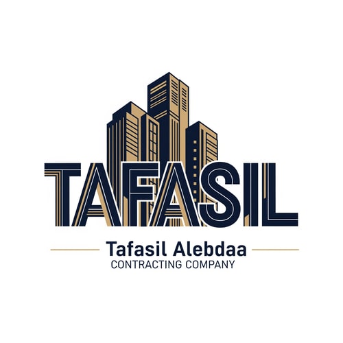 AI Design for Design a premium architectural logo where the main logo itself is the word “TAFASIL”.

The word TAFASIL must be the primary symbol, not an icon beside it. Each letter should be designed as an abstract architectural form, clearly readable as letters while simultaneously resembling modern buildings and structural elements.

The letters should be aligned, parallel, and closely integrated, sharing consistent proportions and edges, as if they belong to one architectural skyline.

Use precise geometric lines, vertical emphasis, clean cuts, and subtle façade details (windows, structural grooves, architectural lines) without over-detailing.

The visual style must be elegant, modern, and professional, suitable for a high-end contracting company.

Color palette: deep navy blue and muted gold, balanced carefully to convey trust, strength, and sophistication.

Background must be pure white.

Below the “TAFASIL” logo, place the company name in clean typography:
“Tafasil Alebdaa”
and beneath it, in smaller uppercase text:
“CONTRACTING COMPANY”, optionally separated with thin horizontal gold lines.

The final result should feel architecturally intelligent, visually balanced, corporate, and timeless, suitable for branding, signage, company profiles, uniforms, and official documents.