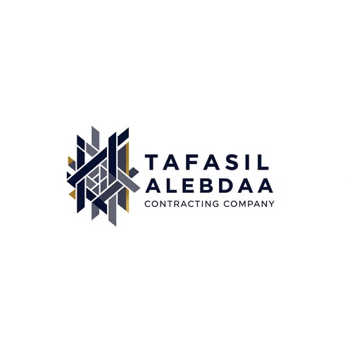 AI Design for Design a modern, professional, and innovative corporate logo for a general contracting company named “Tafasil Alebdaa Contracting Company”.

The design should reflect precision, creativity, reliability, and engineering excellence.

Use a clean white background with a minimal yet premium aesthetic.

Choose a sophisticated color palette that conveys trust and professionalism, such as deep navy blue, charcoal gray, elegant gold accents, or muted industrial tones, while keeping the design balanced and timeless.

The logo style should be modern, geometric, and well-structured, inspired by construction, architecture, and technical detail — subtle references to building lines, grids, or structural elements are welcome, without being literal or crowded.

Typography should be bold, clear, and corporate, with excellent readability and a strong brand presence.

The overall result must feel high-end, confident, and suitable for a leading contracting company, usable across company profiles, uniforms, signage, official documents, and digital platforms.