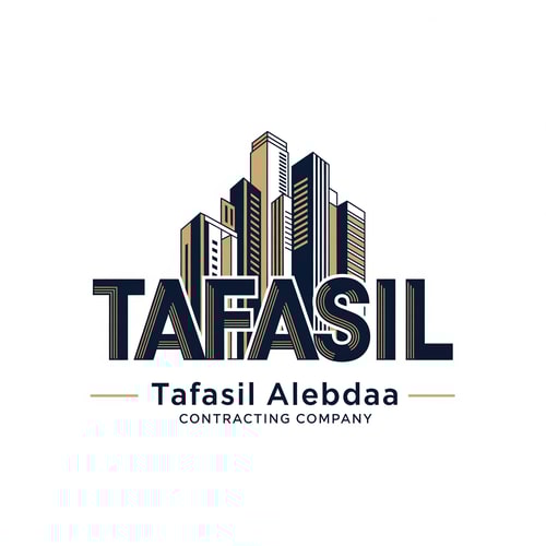 AI Design for Design a premium architectural logo where the main logo itself is the word “TAFASIL”.

The word TAFASIL must be the primary symbol, not an icon beside it. Each letter should be designed as an abstract architectural form, clearly readable as letters while simultaneously resembling modern buildings and structural elements.

The letters should be aligned, parallel, and closely integrated, sharing consistent proportions and edges, as if they belong to one architectural skyline.

Use precise geometric lines, vertical emphasis, clean cuts, and subtle façade details (windows, structural grooves, architectural lines) without over-detailing.

The visual style must be elegant, modern, and professional, suitable for a high-end contracting company.

Color palette: deep navy blue and muted gold, balanced carefully to convey trust, strength, and sophistication.

Background must be pure white.

Below the “TAFASIL” logo, place the company name in clean typography:
“Tafasil Alebdaa”
and beneath it, in smaller uppercase text:
“CONTRACTING COMPANY”, optionally separated with thin horizontal gold lines.

The final result should feel architecturally intelligent, visually balanced, corporate, and timeless, suitable for branding, signage, company profiles, uniforms, and official documents.
