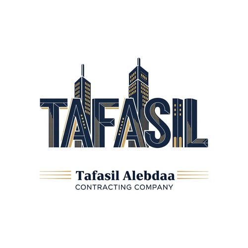 AI Design for Design a premium architectural logo where the main logo itself is the word “TAFASIL”.

The word TAFASIL must be the primary symbol, not an icon beside it. Each letter should be designed as an abstract architectural form, clearly readable as letters while simultaneously resembling modern buildings and structural elements.

The letters should be aligned, parallel, and closely integrated, sharing consistent proportions and edges, as if they belong to one architectural skyline.

Use precise geometric lines, vertical emphasis, clean cuts, and subtle façade details (windows, structural grooves, architectural lines) without over-detailing.

The visual style must be elegant, modern, and professional, suitable for a high-end contracting company.

Color palette: deep navy blue and muted gold, balanced carefully to convey trust, strength, and sophistication.

Background must be pure white.

Below the “TAFASIL” logo, place the company name in clean typography:
“Tafasil Alebdaa”
and beneath it, in smaller uppercase text:
“CONTRACTING COMPANY”, optionally separated with thin horizontal gold lines.

The final result should feel architecturally intelligent, visually balanced, corporate, and timeless, suitable for branding, signage, company profiles, uniforms, and official documents.