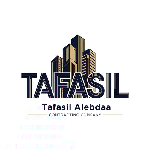 AI Design for Design a premium architectural logo where the main logo itself is the word “TAFASIL”.

The word TAFASIL must be the primary symbol, not an icon beside it. Each letter should be designed as an abstract architectural form, clearly readable as letters while simultaneously resembling modern buildings and structural elements.

The letters should be aligned, parallel, and closely integrated, sharing consistent proportions and edges, as if they belong to one architectural skyline.

Use precise geometric lines, vertical emphasis, clean cuts, and subtle façade details (windows, structural grooves, architectural lines) without over-detailing.

The visual style must be elegant, modern, and professional, suitable for a high-end contracting company.

Color palette: deep navy blue and muted gold, balanced carefully to convey trust, strength, and sophistication.

Background must be pure white.

Below the “TAFASIL” logo, place the company name in clean typography:
“Tafasil Alebdaa”
and beneath it, in smaller uppercase text:
“CONTRACTING COMPANY”, optionally separated with thin horizontal gold lines.

The final result should feel architecturally intelligent, visually balanced, corporate, and timeless, suitable for branding, signage, company profiles, uniforms, and official documents.