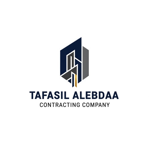 AI Design for Design a modern, professional, and innovative corporate logo for a general contracting company named “Tafasil Alebdaa Contracting Company”.

The design should reflect precision, creativity, reliability, and engineering excellence.

Use a clean white background with a minimal yet premium aesthetic.

Choose a sophisticated color palette that conveys trust and professionalism, such as deep navy blue, charcoal gray, elegant gold accents, or muted industrial tones, while keeping the design balanced and timeless.

The logo style should be modern, geometric, and well-structured, inspired by construction, architecture, and technical detail — subtle references to building lines, grids, or structural elements are welcome, without being literal or crowded.

Typography should be bold, clear, and corporate, with excellent readability and a strong brand presence.

The overall result must feel high-end, confident, and suitable for a leading contracting company, usable across company profiles, uniforms, signage, official documents, and digital platforms.