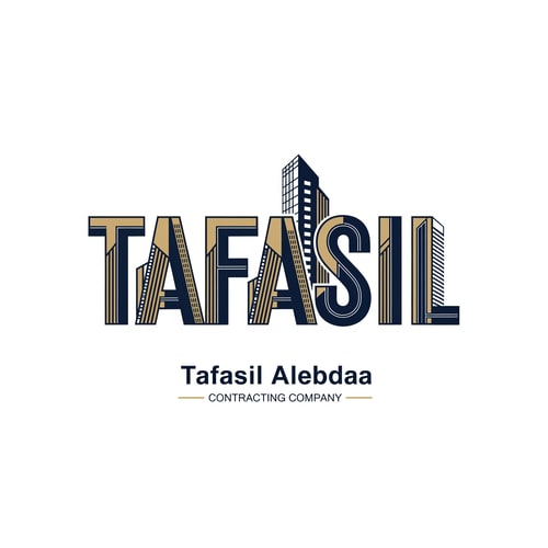 AI Design for Design a premium architectural logo where the main logo itself is the word “TAFASIL”.

The word TAFASIL must be the primary symbol, not an icon beside it. Each letter should be designed as an abstract architectural form, clearly readable as letters while simultaneously resembling modern buildings and structural elements.

The letters should be aligned, parallel, and closely integrated, sharing consistent proportions and edges, as if they belong to one architectural skyline.

Use precise geometric lines, vertical emphasis, clean cuts, and subtle façade details (windows, structural grooves, architectural lines) without over-detailing.

The visual style must be elegant, modern, and professional, suitable for a high-end contracting company.

Color palette: deep navy blue and muted gold, balanced carefully to convey trust, strength, and sophistication.

Background must be pure white.

Below the “TAFASIL” logo, place the company name in clean typography:
“Tafasil Alebdaa”
and beneath it, in smaller uppercase text:
“CONTRACTING COMPANY”, optionally separated with thin horizontal gold lines.

The final result should feel architecturally intelligent, visually balanced, corporate, and timeless, suitable for branding, signage, company profiles, uniforms, and official documents.