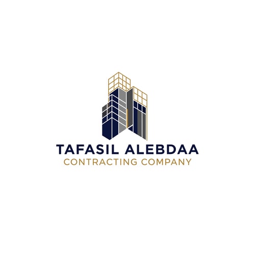 AI Design for Design a modern, professional, and innovative corporate logo for a general contracting company named “Tafasil Alebdaa Contracting Company”.

The design should reflect precision, creativity, reliability, and engineering excellence.

Use a clean white background with a minimal yet premium aesthetic.

Choose a sophisticated color palette that conveys trust and professionalism, such as deep navy blue, charcoal gray, elegant gold accents, or muted industrial tones, while keeping the design balanced and timeless.

The logo style should be modern, geometric, and well-structured, inspired by construction, architecture, and technical detail — subtle references to building lines, grids, or structural elements are welcome, without being literal or crowded.

Typography should be bold, clear, and corporate, with excellent readability and a strong brand presence.

The overall result must feel high-end, confident, and suitable for a leading contracting company, usable across company profiles, uniforms, signage, official documents, and digital platforms.