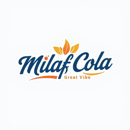 AI Design for Milaf Cola logo modern design with curve stylish "Great Vibes" font