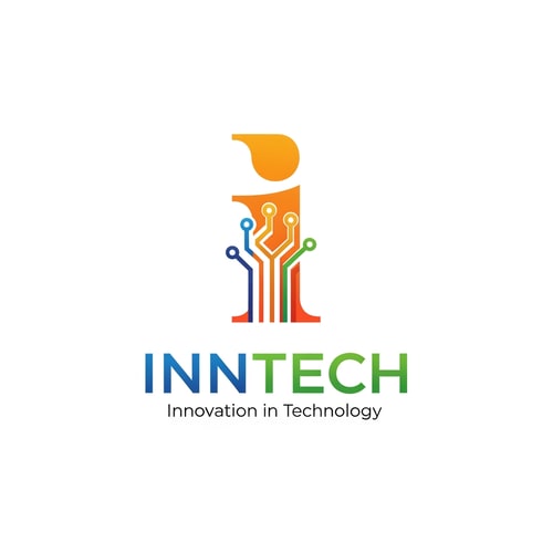 AI Design for https://www.inntech.co.in/ This is a software-selling company. I want a logo for this company 

Name: INNTECH
Color code: Orange. Blue, Green, and Gold colours.
