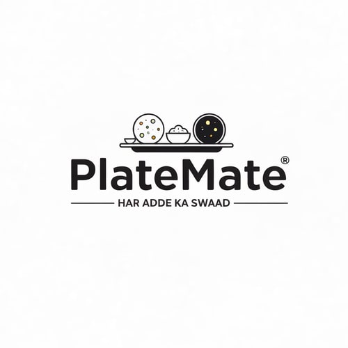 AI Design for I want to make a Food & logo (Minimal & Simple)
"PlateMate Adda"
Tagline:- Har Adde Ka Swaad

Concept:- 2 Dost beth ke khana kha street par beth ke khana kha rahe hain aur table alg alg tarhe ki dish hain jaise burgur, pizza, noodles.
Cartoon character