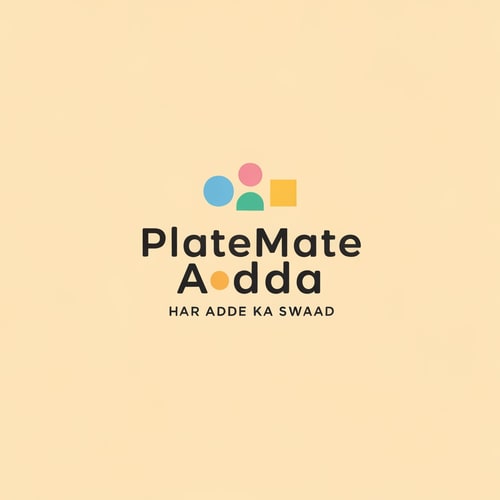 AI Design for I want to make a Food & logo (Minimal & Simple)
"PlateMate Adda"
Tagline:- Har Adde Ka Swaad

Concept:- 2 Dost beth ke khana kha street par beth ke khana kha rahe hain aur table alg alg tarhe ki dish hain jaise burgur, pizza, noodles.
Cartoon character