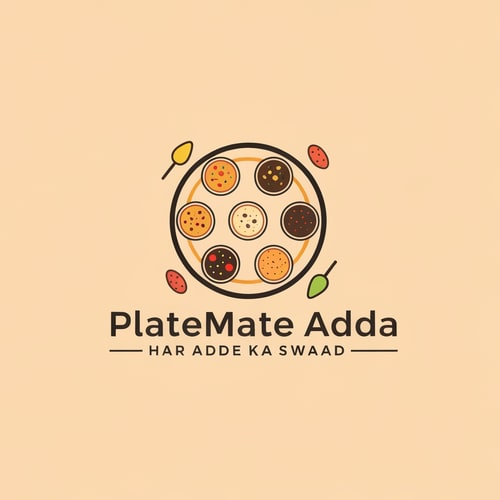 AI Design for I want to make a Food & logo (Minimal & Simple)
"PlateMate Adda"
Tagline:- Har Adde Ka Swaad

Concept:- 2 Dost beth ke khana kha street par beth ke khana kha rahe hain aur table alg alg tarhe ki dish hain jaise burgur, pizza, noodles.
Cartoon character