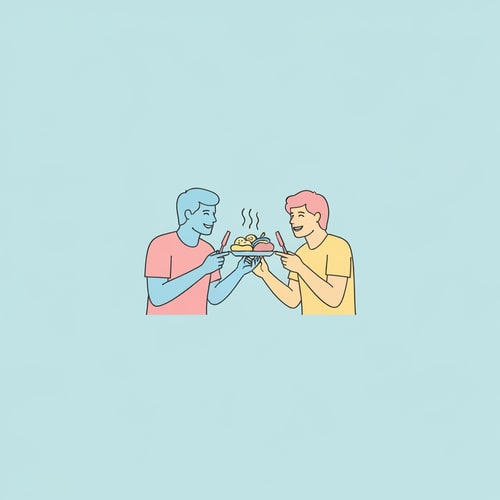 AI Design for I want to make a Food & logo (Minimal & Simple)
"PlateMate Adda"
Tagline:- Har Adde Ka Swaad

Concept:- 2 Dost beth ke khana kha street par beth ke khana kha rahe hain aur table alg alg tarhe ki dish hain jaise burgur, pizza, noodles.
Cartoon character
