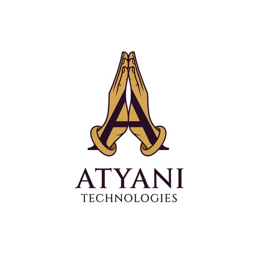 AI Design for mujhe ek esa logo bna kr do jism ehaath jod rhe ho or us haath jodne me a ka shape ban rha ho kyuki ye conmapny ka naam Atyani Technologies h tho chate hki logo me a ho or ye thoda royalk look chate h tho chate h kji haath bhi jude hue nho