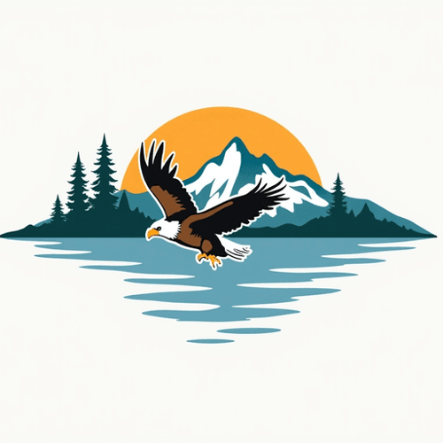AI Design for BednesherLogo of eagle, mountain, lake for a family b&b