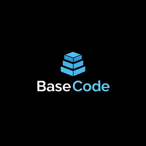AI Design for A simple logo for Base Code with black background with blocks stack on top of each other