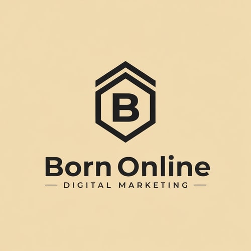 AI Design for Digital Marketing website , Name is " BornOnline". Design a good logo