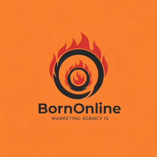 AI Design for Marketing Agency website , Name is " BornOnline". Design a good logo , try make something circular , fire , like mozilla firefox